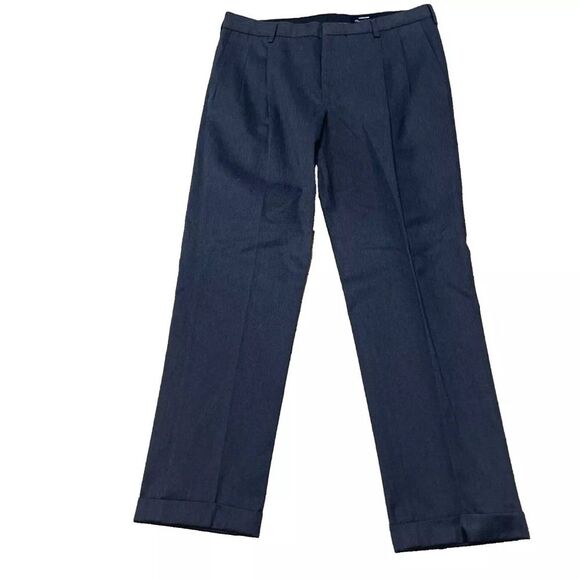 LANDS' END Pleated Pants Men 36 Tailored Fit Gray Charcoal Double Pleat 36x32